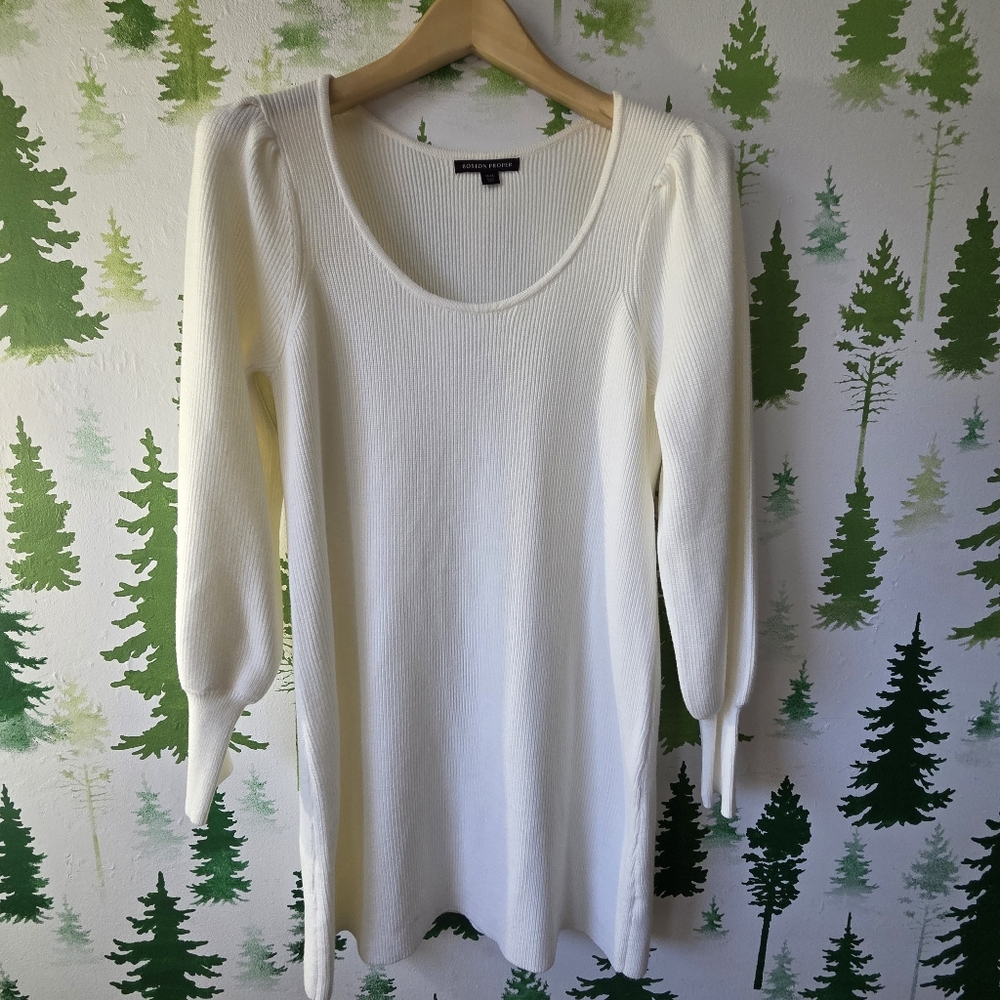 Boston Proper White Long Sleeve Dress